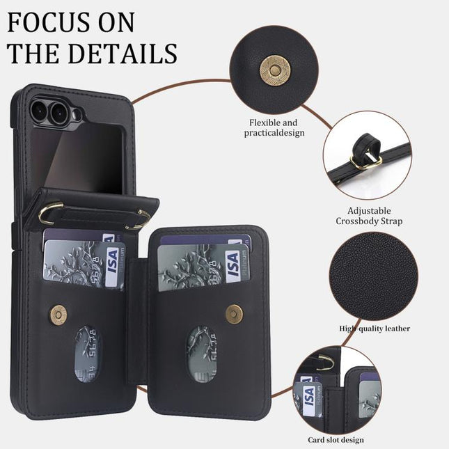 Wristband Vertical Flip Wallet Back Cover Phone Case with Long Lanyard, For Galaxy Z Flip5 5G, For Samsung Galaxy Z Fold4 5G