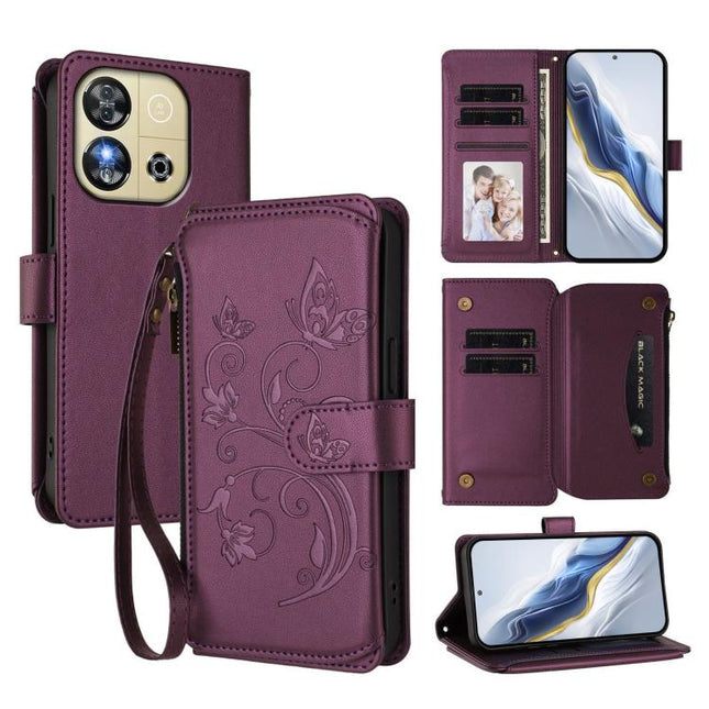 Butterfly Love Flower Multi-card Zipper Wallet Leather Phone Case, For Oukitel C57S / C57 / C57 Pro, For Oukitel C53, For Oukitel C50