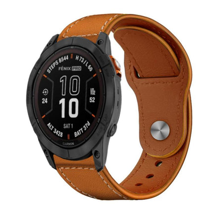 xDfind Rivet Buckle Genuine Leather Watch Band, For Garmin Fenix 8/7X/6X/5X 26mm, For Garmin Fenix 8/7/6/5 22mm