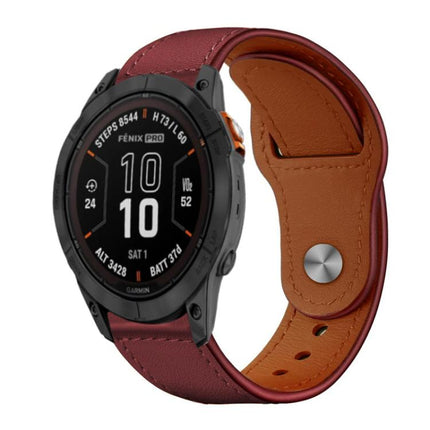 xDfind Rivet Buckle Genuine Leather Watch Band, For Garmin Fenix 8/7X/6X/5X 26mm, For Garmin Fenix 8/7/6/5 22mm