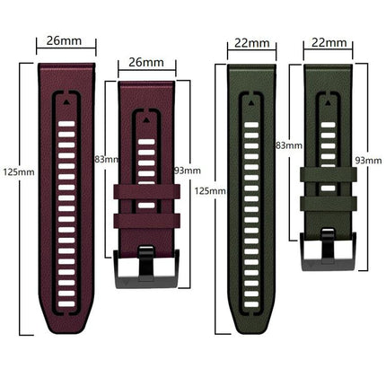 xDfind Leather Skin Silicone Quick Release Watch Band, For Garmin 26mm, For Garmin 22mm
