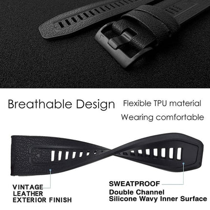 xDfind Leather Skin Silicone Quick Release Watch Band, For Garmin 26mm, For Garmin 22mm