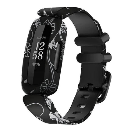 xDfind Black Buckle Painting Integrated Silicone Watch Band, For Fitbit Ace 3 / Inspire2