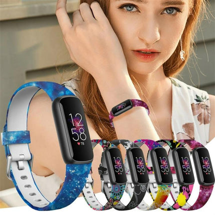 xDfind Silver Buckle Painting Silicone Watch Band For Fitbit Luxe, S, L
