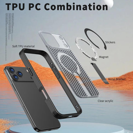 kalebol Honeycomb Cooling MagSafe Holder Phone Case, For iPhone 18 Pro, For iPhone 18 Pro Max, For iPhone 17e / 16e, For iPhone 17 Pro Max