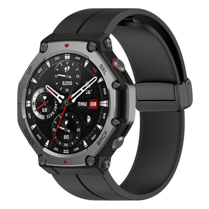 xDfind  Flat Head Groove Folding Black Buckle Silicone Watch Band, For Amazfit T-Rex 3
