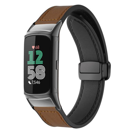 xDfind Crazy Horse Pattern Silicone Skin Magnetic Buckle Watch Band, For Fitbit Charge 5 / Charge 6