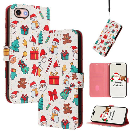 Christmas Series Buckle Leather Phone Case with Hand Strap, For iPhone 14 Pro Max, For iPhone SE 2022 / SE 2020 / 8 / 7, For iPhone 13 Pro Max, For iPhone 13 Pro