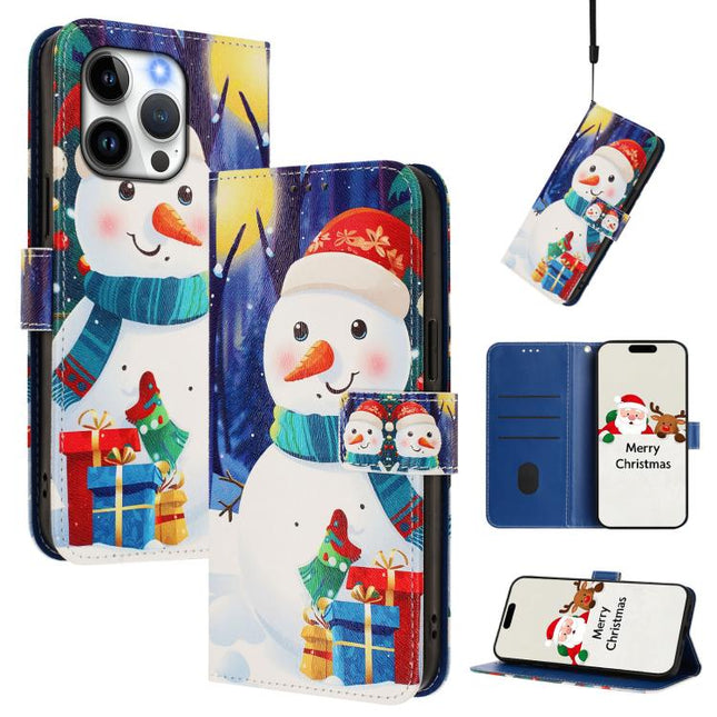 Christmas Series Buckle Leather Phone Case with Hand Strap, For iPhone 14 Pro Max, For iPhone SE 2022 / SE 2020 / 8 / 7, For iPhone 13 Pro Max, For iPhone 13 Pro