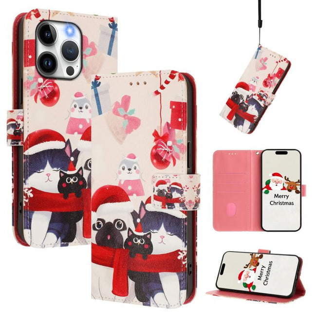 Christmas Series Buckle Leather Phone Case with Hand Strap, For iPhone 14 Pro Max, For iPhone SE 2022 / SE 2020 / 8 / 7, For iPhone 13 Pro Max, For iPhone 13 Pro