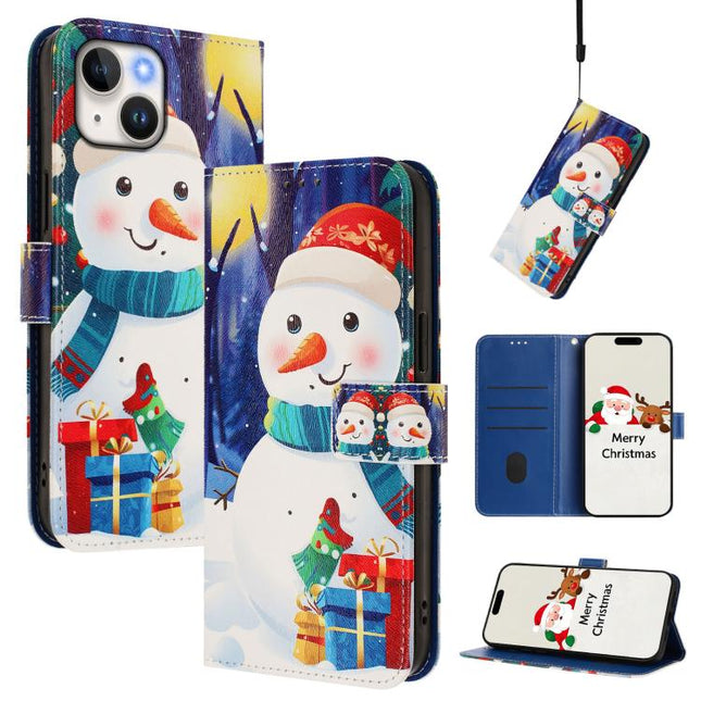 Christmas Series Buckle Leather Phone Case with Hand Strap, For iPhone 15, For iPhone 14 Plus, For iPhone 14 / 13, For iPhone 14 Pro