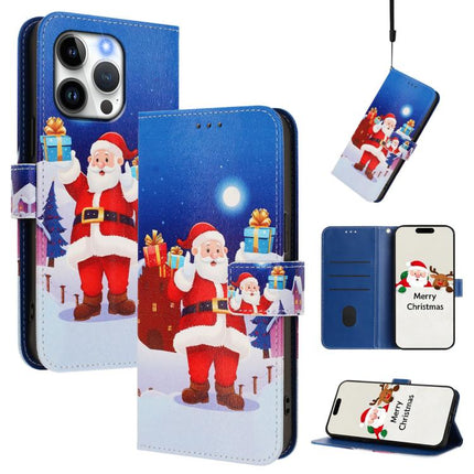 Christmas Series Buckle Leather Phone Case with Hand Strap, For iPhone 16e, For iPhone 16 Pro Max, For iPhone 16 Pro, For iPhone 16 Plus
