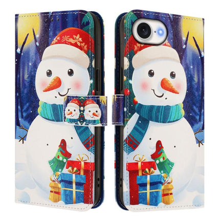 Christmas Series Buckle Leather Phone Case with Hand Strap, For iPhone 16e, For iPhone 16 Pro Max, For iPhone 16 Pro, For iPhone 16 Plus