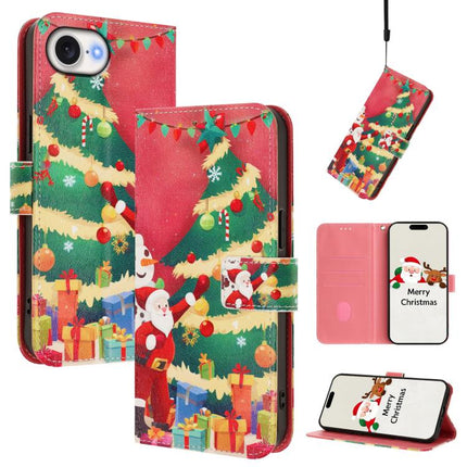 Christmas Series Buckle Leather Phone Case with Hand Strap, For iPhone 16e, For iPhone 16 Pro Max, For iPhone 16 Pro, For iPhone 16 Plus