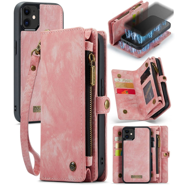 CaseMe-008 Funda de cuero con tapa horizontal multifuncional desmontable con ranura para tarjetas, soporte, billetera con cremallera y marco para fotos, para iPhone 12 Pro Max, para iPhone 12 mini, para iPhone 12/12 Pro