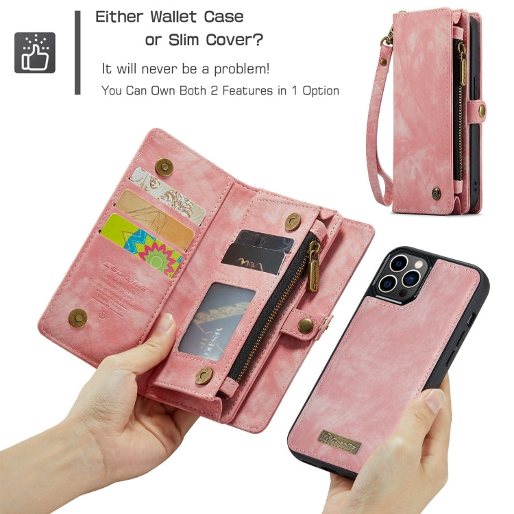CaseMe-008 Funda de cuero con tapa horizontal multifuncional desmontable con ranura para tarjetas, soporte, billetera con cremallera y marco para fotos, para iPhone 12 Pro Max, para iPhone 12 mini, para iPhone 12/12 Pro