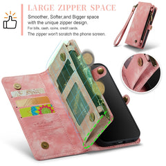 CaseMe-008 Funda de cuero con tapa horizontal multifuncional desmontable con ranura para tarjetas, soporte, billetera con cremallera y marco para fotos, para iPhone 12 Pro Max, para iPhone 12 mini, para iPhone 12/12 Pro