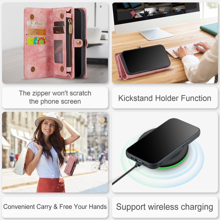 CaseMe-008 Funda de cuero con tapa horizontal multifuncional desmontable con ranura para tarjetas, soporte, billetera con cremallera y marco para fotos, para iPhone 12 Pro Max, para iPhone 12 mini, para iPhone 12/12 Pro