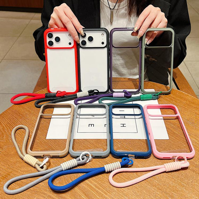 Solid Color Edge Transparency Acrylic TPU Phone Case with Wrist Strap