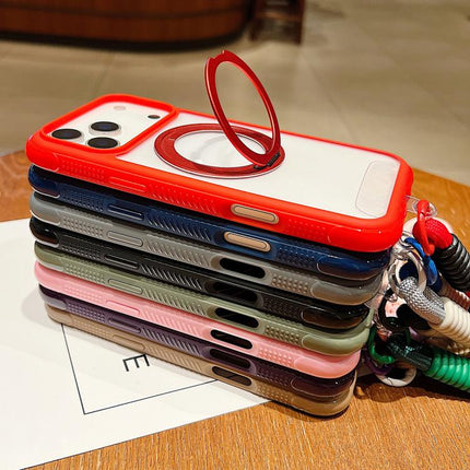 Solid Color Edge Transparency Rotation Holder MagSafe Phone Case with Wrist Strap, For iPhone 14 Pro / 13 Pro, For iPhone 14 Pro Max, For iPhone 13 Pro Max / 12 Pro Max