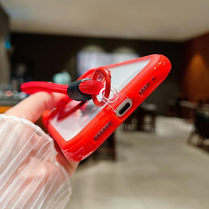 Solid Color Edge Transparency Rotation Holder MagSafe Phone Case with Wrist Strap, For iPhone 16 Plus, For iPhone 16, For iPhone 15 Pro Max