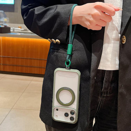 Solid Color Edge Transparency Rotation Holder MagSafe Phone Case with Wrist Strap, For iPhone 14 Pro / 13 Pro, For iPhone 14 Pro Max, For iPhone 13 Pro Max / 12 Pro Max