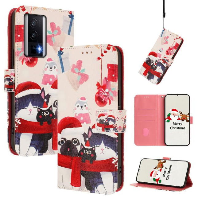 Christmas Series Buckle Leather Phone Case with Hand Strap, For Redmi 12 4G / 5G / Note 12R, For Redmi Note 12T Pro / K50i, For Redmi Note 12 Turbo 5G / Xiaomi Poco F5, For Redmi K60 / K60 Pro