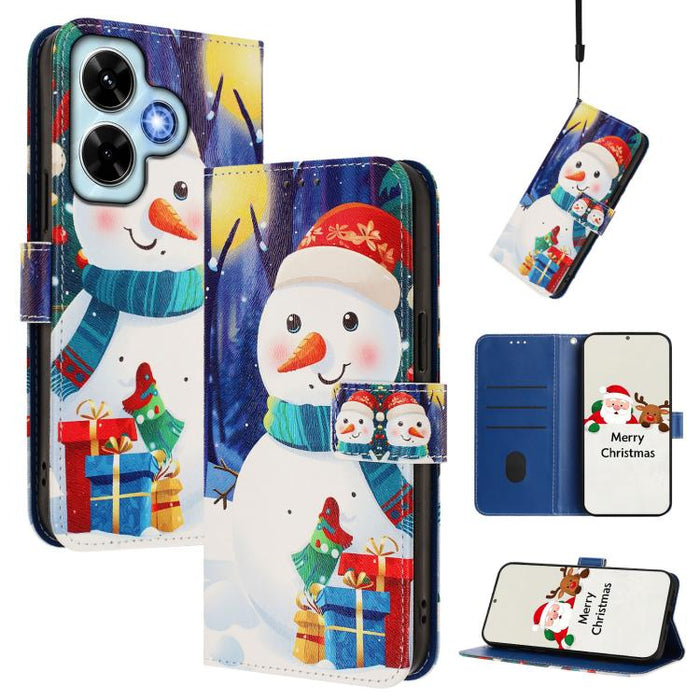 Christmas Series Buckle Leather Phone Case with Hand Strap, For Redmi Note 13 4G Global, For Redmi Note 13 Pro 5G Global, For Redmi Note 13 5G Global, For Redmi Note 13 Pro+ 5G Global