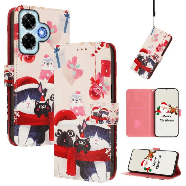 Christmas Series Buckle Leather Phone Case with Hand Strap, For Redmi Note 13 4G Global, For Redmi Note 13 Pro 5G Global, For Redmi Note 13 5G Global, For Redmi Note 13 Pro+ 5G Global
