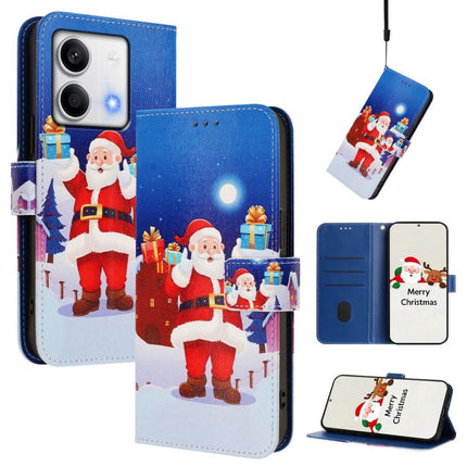 Christmas Series Buckle Leather Phone Case with Hand Strap, For Redmi Note 13 4G Global, For Redmi Note 13 Pro 5G Global, For Redmi Note 13 5G Global, For Redmi Note 13 Pro+ 5G Global