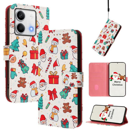 Christmas Series Buckle Leather Phone Case with Hand Strap, For Redmi Note 13 4G Global, For Redmi Note 13 Pro 5G Global, For Redmi Note 13 5G Global, For Redmi Note 13 Pro+ 5G Global