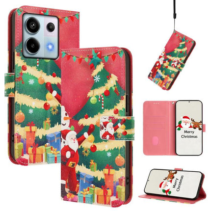 Christmas Series Buckle Leather Phone Case with Hand Strap, For Redmi Note 13 4G Global, For Redmi Note 13 Pro 5G Global, For Redmi Note 13 5G Global, For Redmi Note 13 Pro+ 5G Global