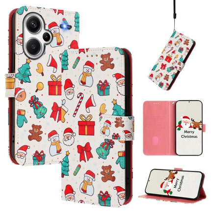 Christmas Series Buckle Leather Phone Case with Hand Strap, For Redmi Note 13 4G Global, For Redmi Note 13 Pro 5G Global, For Redmi Note 13 5G Global, For Redmi Note 13 Pro+ 5G Global