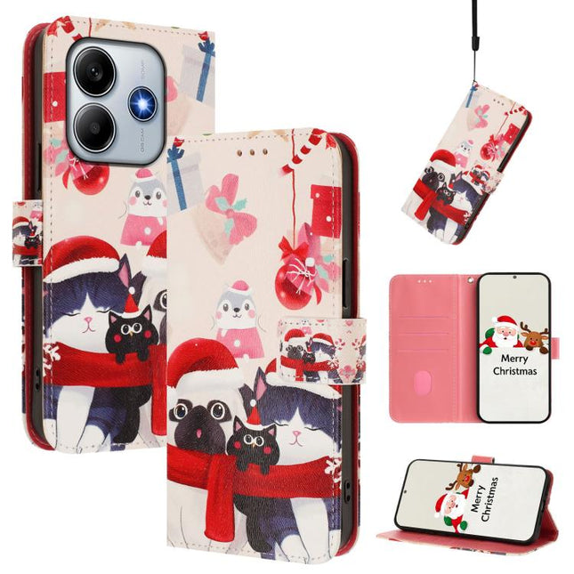 Christmas Series Buckle Leather Phone Case with Hand Strap, For Redmi Note 14 Pro 5G / Note 14 Pro+ 5G, For Redmi Note 14 5G Global, For Redmi Note 14 Pro 4G Global, For Redmi Note 14 4G 163.25mm