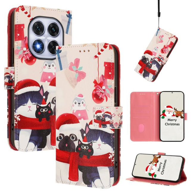 Christmas Series Buckle Leather Phone Case with Hand Strap, For Redmi Note 14 Pro 5G / Note 14 Pro+ 5G, For Redmi Note 14 5G Global, For Redmi Note 14 Pro 4G Global, For Redmi Note 14 4G 163.25mm