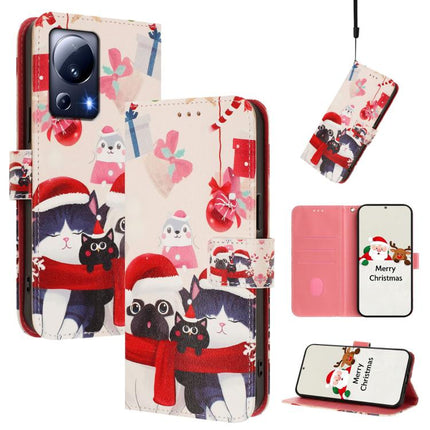 Christmas Series Buckle Leather Phone Case with Hand Strap, For Xiaomi 13 Ultra, For Xiaomi Civi 3 5G, For Xiaomi Poco C55 / Redmi 11A, For Xiaomi 13 Lite 5G / Civi 2