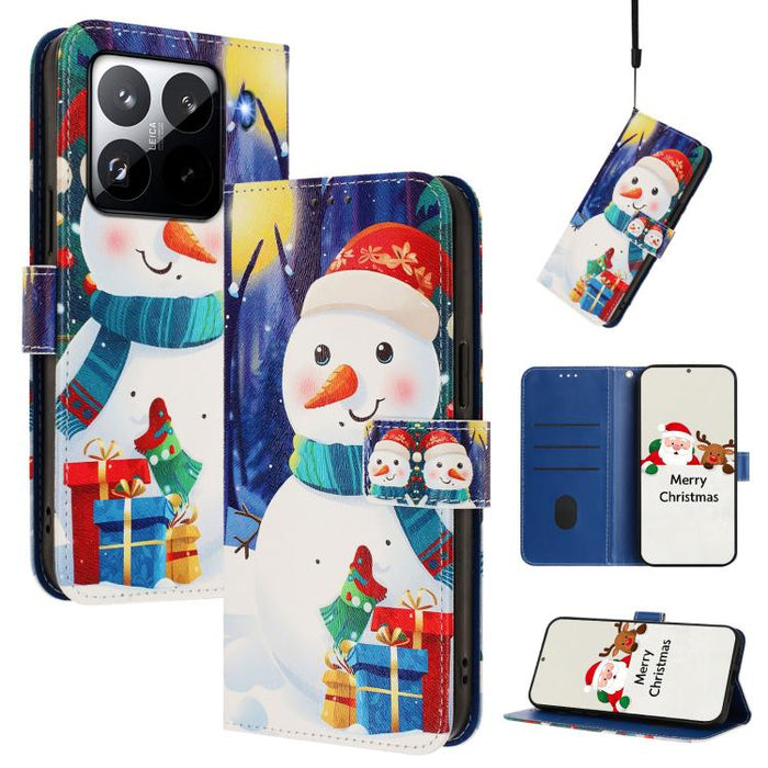 Christmas Series Buckle Leather Phone Case with Hand Strap, For Xiaomi 15 Pro, For Xiaomi 15, For Xiaomi 14T Pro 5G, For Xiaomi 14T 5G