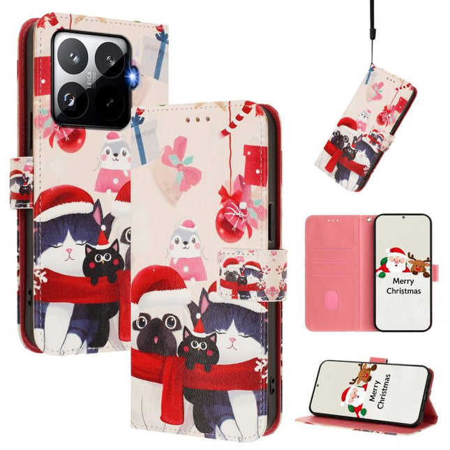 Christmas Series Buckle Leather Phone Case with Hand Strap, For Xiaomi 15T Pro 5G, For Xiaomi 15T 5G, For Xiaomi 15S Pro 5G, For Xiaomi Poco F7 / Redmi Turbo 4 Pro