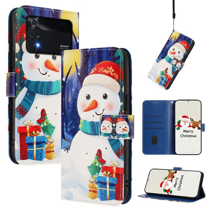 Christmas Series Buckle Leather Phone Case with Hand Strap, For Xiaomi Poco M4 Pro 4G, For Xiaomi Poco X4 Pro 5G