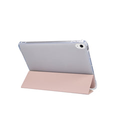 3-folding Electric Pressed Skin Texture Horizontal Flip Shockproof Transparent TPU + PU Leather Case with Holder& Pen Slot & Sleep / Wake-up Function, For iPad Air 2022 / 2020 10.9