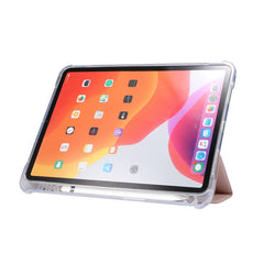 3-folding Electric Pressed Skin Texture Horizontal Flip Shockproof Transparent TPU + PU Leather Case with Holder& Pen Slot & Sleep / Wake-up Function, For iPad Air 2022 / 2020 10.9