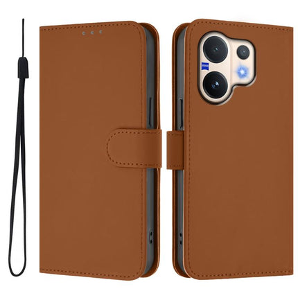 Skin Feel Solid Color Leather Phone Case with Lanyard, For vivo V60 5G Global