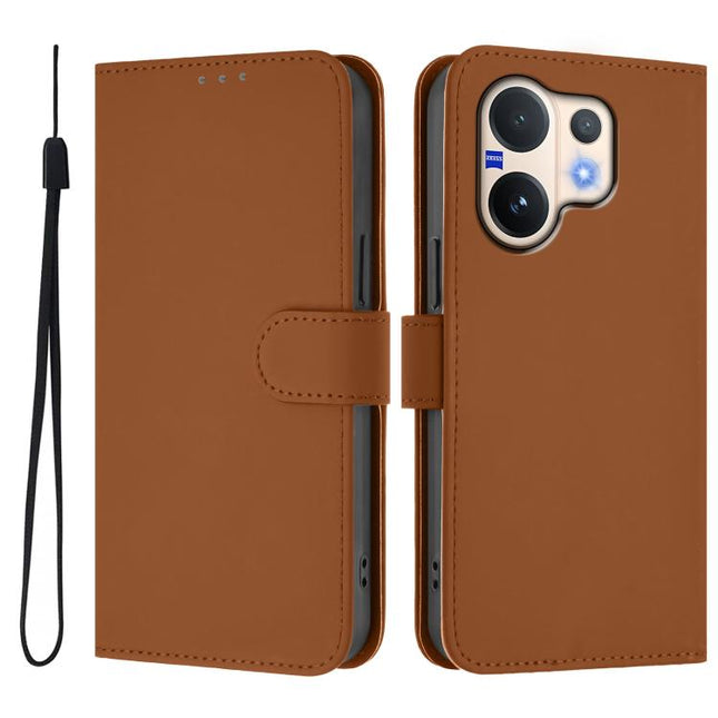 Skin Feel Solid Color Leather Phone Case with Lanyard, For vivo V60 5G Global