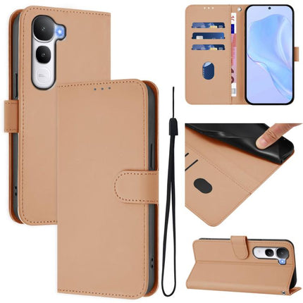 Skin Feel Solid Color Leather Phone Case with Lanyard, For vivo Y400 5G Global