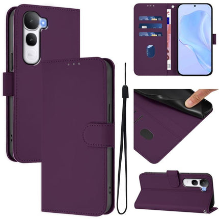 Skin Feel Solid Color Leather Phone Case with Lanyard, For vivo Y400 5G Global