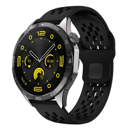 xDfind Flat Head Breathable Hole Black Buckle Silicone Watch Band, 20mm, 22mm