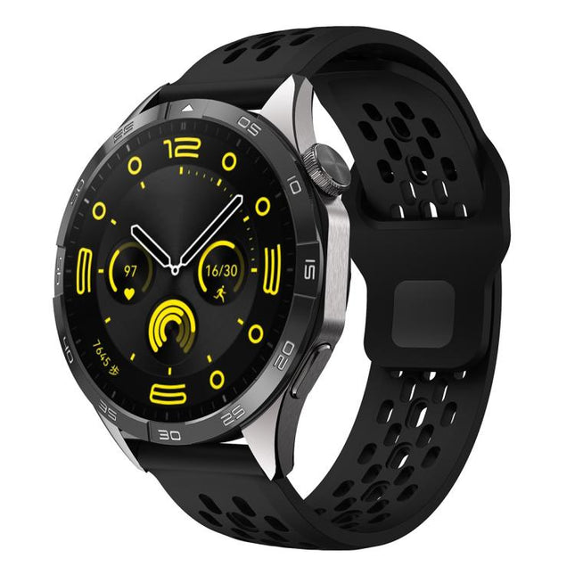 xDfind Flat Head Breathable Hole Black Buckle Silicone Watch Band, 20mm, 22mm