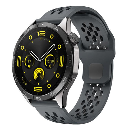 xDfind Flat Head Breathable Hole Black Buckle Silicone Watch Band, 20mm, 22mm