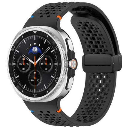 xDfind Magnetic Black Buckle Honeycomb Breathable Silicone Watch Band, For Galaxy Watch9 / 8 / 8 Classic