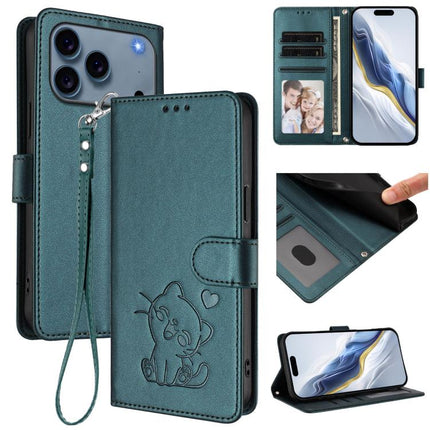 Embossed Heart Cat Leather Phone Case with Hand Strap, For iPhone 17e / 16e, For iPhone 17 Pro Max